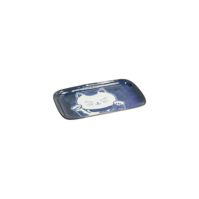Rechteckiger Teller Kawaii Cat Neko F Blau/Weiß, Porzellan, 16,3 × 10,2 cm, Art.-Nr. 33501