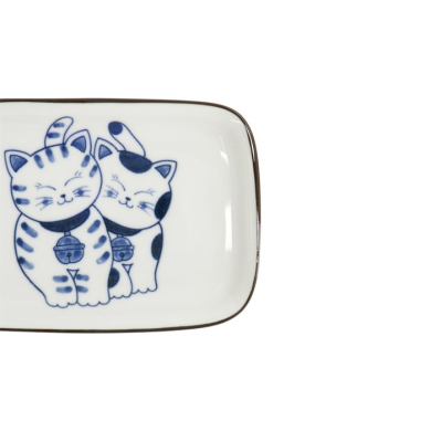 Rechteckiger Teller Kawaii Cat Neko G Blau/Weiß, Porzellan, 16,3 × 10,2 cm, Art.-Nr. 33504