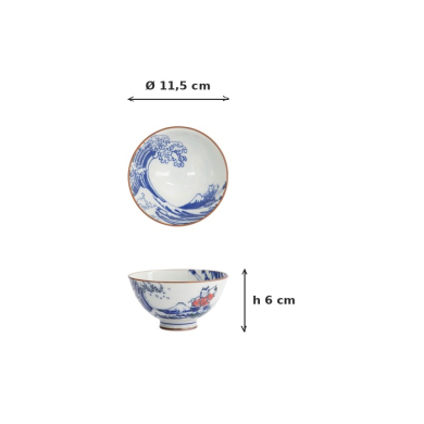 Reisschale Kawaii Wave Cat Blau/Rot, Porzellan, 300 ml, Art.-Nr. 33597