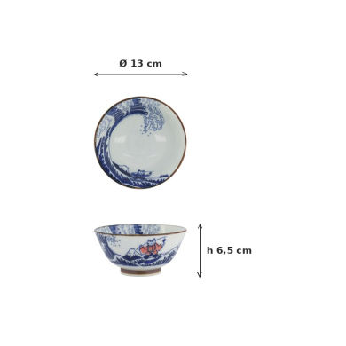 Tayo-Schale Kawaii Wave Cat Blau/Rot, Porzellan, Ø 13 cm, Art.-Nr. 33599