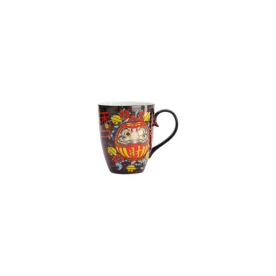 Mug Kawaii Daruma Red, Black in a gift box, Porcelain, 380 ml, Item No. 33613