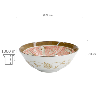 TDS, Ramen Bowl, Crane, Pink, Ø 21x7.8cm 1000ml, Item No. 33711
