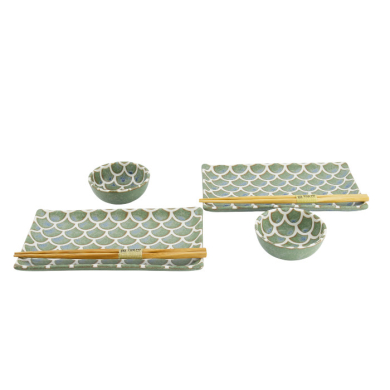 TDS, Sushi Set, Vert Sauge Mermaid, mit Chopsticks, 6tlg, 22x13x2cm & 8,5x3,4cm, Art.-Nr. 33757