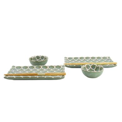 TDS, Sushi Set, Vert Sauge Mermaid, mit Chopsticks, 6tlg, 22x13x2cm & 8,5x3,4cm, Art.-Nr. 33757