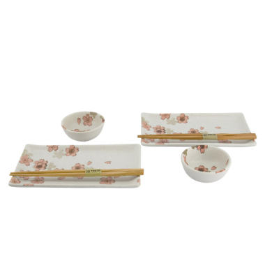 TDS, Sushi Set, Sakura, mit Chopsticks, 6tlg, 22x13x2cm & 8,5x3,4cm, Art.-Nr. 33758
