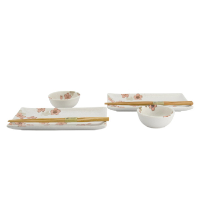 TDS, Sushi Set, Sakura, mit Chopsticks, 6tlg, 22x13x2cm & 8,5x3,4cm, Art.-Nr. 33758