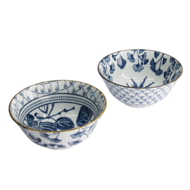 TDS, Tayo Bowl Giftset with chopsticks, Flora Japonica, 2 Pcs, Maple & Ivy, Ø 15.5x7cm, Item No. 33763