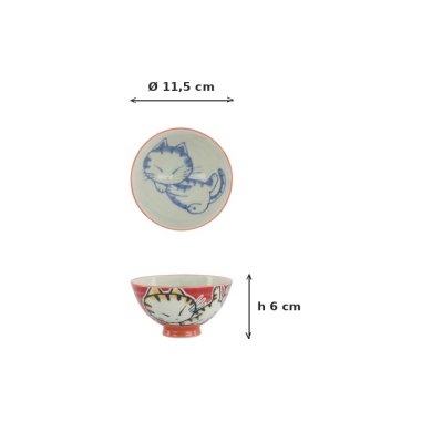 Rice Bowl Kawaii Sleeping Cat Red, Porcelain, 300 ml, Item No. 33765