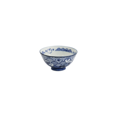 Rice Bowl Kawaii Anime Cat Blue, Porcelain, 300 ml