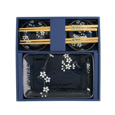 Sushi Set Cobalt Blue Sakura, 6pcs, Porcelain, Item No. 33821