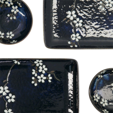 Sushi Set Cobalt Blue Sakura, 6pcs, Porcelain, Item No. 33821