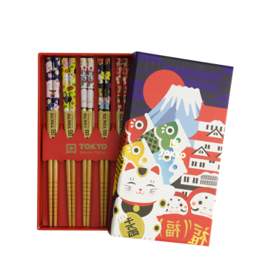 TDS, Kids Chopstick Set, Lucky Cats Japan, 5 pair, Item No. 33840