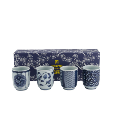 TDS, Cup Giftset, 4 pcs, Blue/White, Ø 6.5 x 7.5 cm 160 ml, Item No. 33843