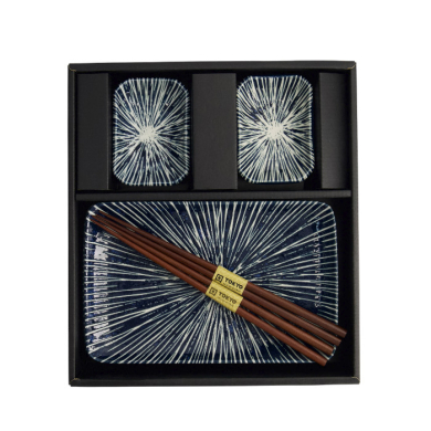 TDS, Sushi Set, Blue Tokusa, Giftset with Chopsticks, 6 pcs, Item No. 33846