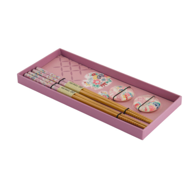 TDS, 2 Paar Essstäbchen, Pink Flower, mit Essstäbchenablage, Art.-Nr. 33921