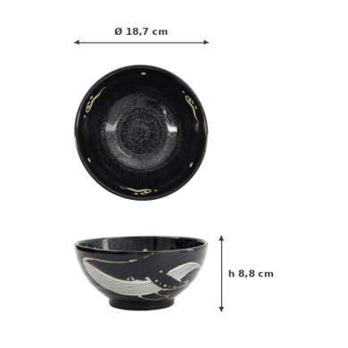 Ramen Bowl Kawaii Black Whale, Porcelain, 1.25 L, Item No. 33948