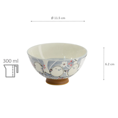 TDS, Rice Bowl, Kawaii, Bird Grey, Ø 11.5x6.2cm, 300ml - Item No. 34034
