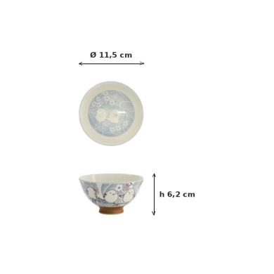 Rice Bowl Kawaii Bird Grey, Porcelain, 300 ml, Item No. 34034