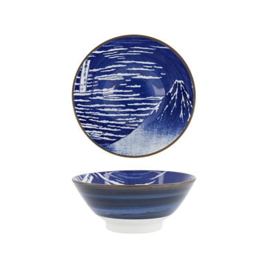Ramen Bowl Hokusai Fuji White, Blue, Porcelain, &Oslash; 17 cm
