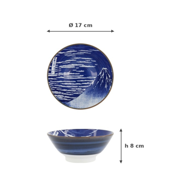 Ramen Bowl Hokusai Fuji White, Blue, Porcelain, Ø 17 cm, Item No. 34160