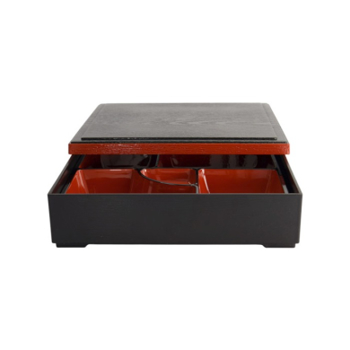 Bento Box Red, Black, ABS Lacquerware, 25.5 × 25.5 cm, Item No. 4193