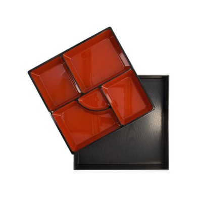 Bento Box Red, Black, ABS Lacquerware, 25.5 × 25.5 cm, Item No. 4193