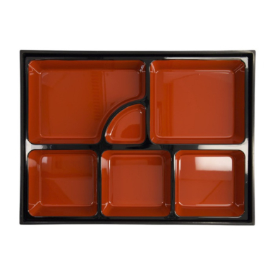 Bento Box Red, Black, ABS Lacquerware, 35 × 26 cm, Item No. 4655
