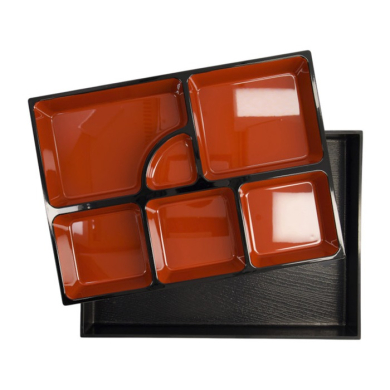 Bento Box Red, Black, ABS Lacquerware, 35 × 26 cm, Item No. 4655
