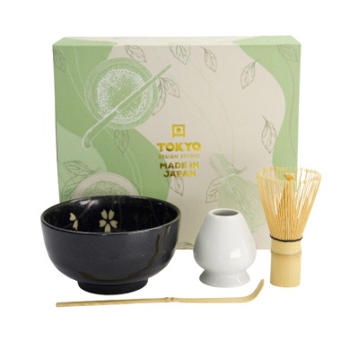 TDS, Matcha Bowl Giftset , 4-piece set, 12.7 x 7 cm, Sakura Black, Item No. 617416