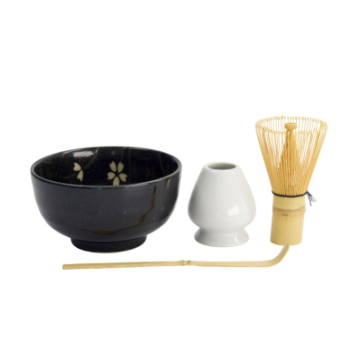 TDS, Matcha Bowl Giftset , 4-piece set, 12.7 x 7 cm, Sakura Black, Item No. 617416