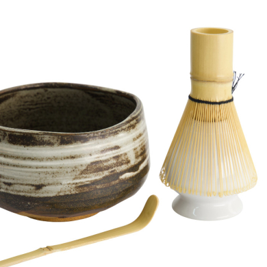 TDS, Matcha Bowl Giftset , 4-piece set, 11.5 x 7.5 cm, Shiro Hake, Item No. 617430