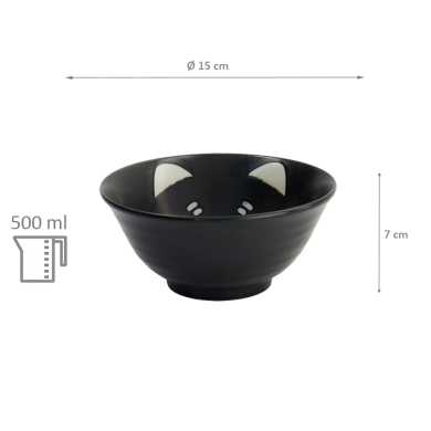 TDS, Schale, Kawaii Cat Neko, Schwarz, Ø 15x7cm, 500ml - Art Nr. 617584