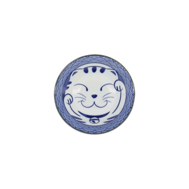 Tayo Bowl Kawaii Lucky Cat Neko Seikaiha-Neko Blue, Porcelain, 550 ml, Item No. 617607