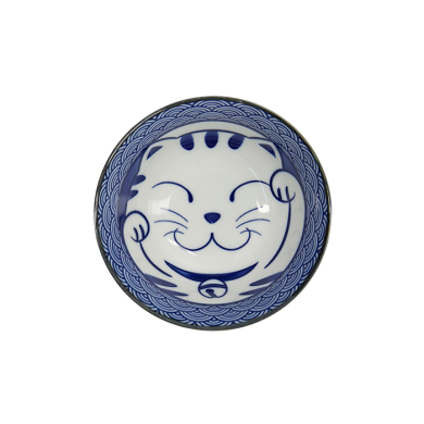 TDS, Tayo Schale, Kawaii Lucky Cat Neko, Seikaiha-Neko Blue, Ø 15x7cm, 550ml - Art Nr. 617607