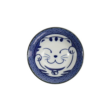 TDS, Sauce Bowl, Kawaii Lucky Cat Neko, Seikaiha-Neko Blue, Ø 11.5 x 4 cm - Item No. 617645