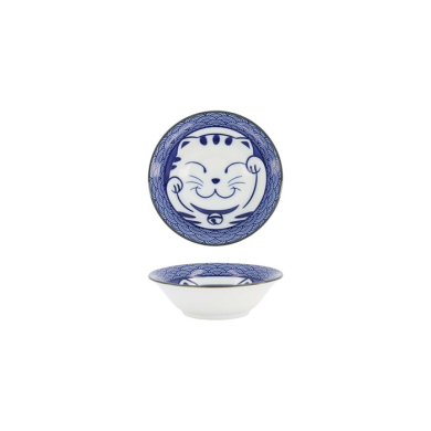 Sauce Bowl Kawaii Lucky Cat Neko Seikaiha-Neko Blue, Porcelain, &Oslash; 11.5 cm