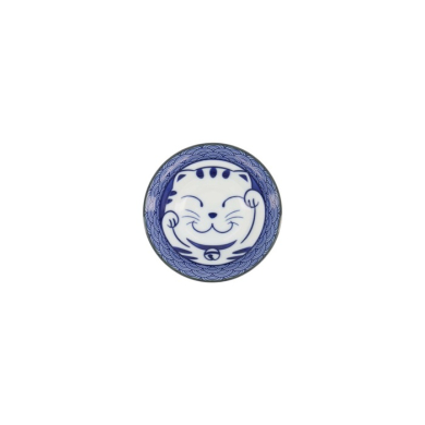Sauce Bowl Kawaii Lucky Cat Neko Seikaiha-Neko Blue, Porcelain, Ø 11.5 cm, Item No. 617645