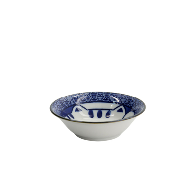 TDS, Sauce Bowl, Kawaii Lucky Cat Neko, Seikaiha-Neko Blue, Ø 11.5 x 4 cm - Item No. 617645