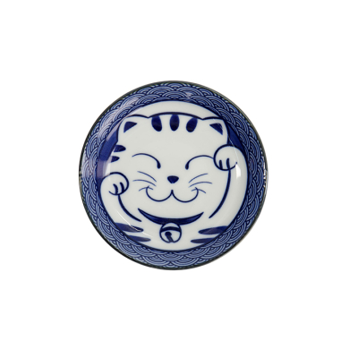 TDS, Sauce Bowl, Kawaii Lucky Cat Neko, Seikaiha-Neko Blue, Ø 12 x 2 cm - Item No. 617652