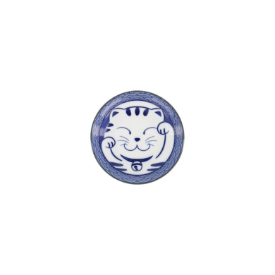 Sauce Bowl Kawaii Lucky Cat Neko Seikaiha-Neko Blue, Porcelain, Ø 12 cm, Item No. 617652