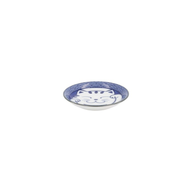 Sauce Bowl Kawaii Lucky Cat Neko Seikaiha-Neko Blue, Porcelain, Ø 12 cm, Item No. 617652