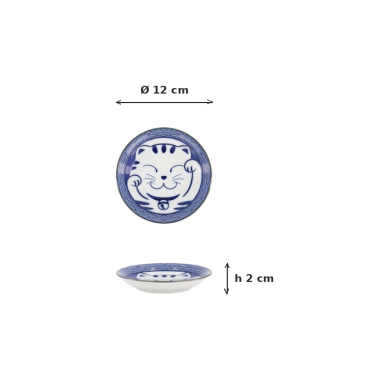 Sauce Bowl Kawaii Lucky Cat Neko Seikaiha-Neko Blue, Porcelain, Ø 12 cm, Item No. 617652