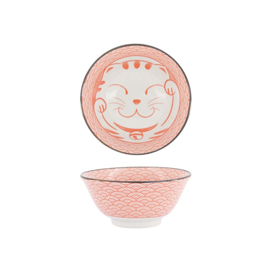 Tayo Bowl Kawaii Lucky Cat Neko Seikaiha-Neko Red, Porcelain, 550 ml
