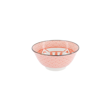 Tayo Bowl Kawaii Lucky Cat Neko Seikaiha-Neko Red, Porcelain, 550 ml, Item No. 617669