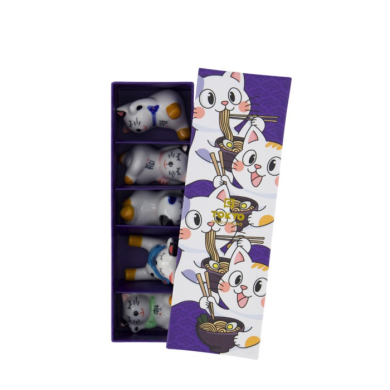 Chopstick Rest Set Kawaii Ramen Cat Multicoloured, 5 pcs, Porcelain, Item No. 618055