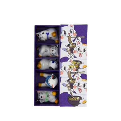 Chopstick Rest Set Kawaii Ramen Cat Multicoloured, 5 pcs, Porcelain, Item No. 618055