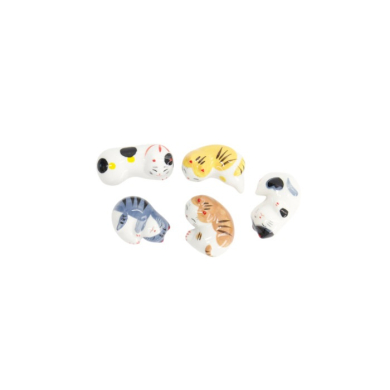 Chopstick Rest Set Kawaii Sleeping Cat Multicoloured, 5 pcs, Porcelain, Item No. 618079