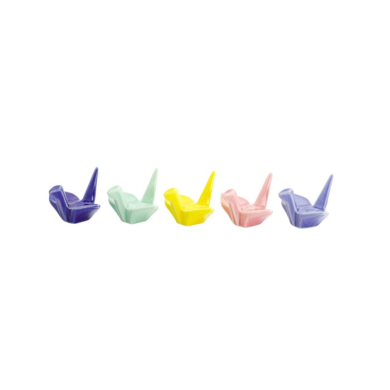 Chopstick Rest Set Kawaii Origami Crane Multicoloured, 5 pcs, Porcelain, Item No. 618086