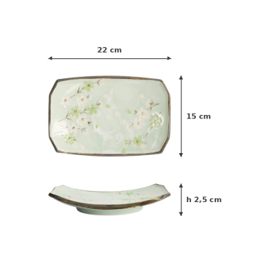 Sushi Plate Green Cosmos, Stoneware, 22 × 15 × 2.5 cm, Item No. 7805