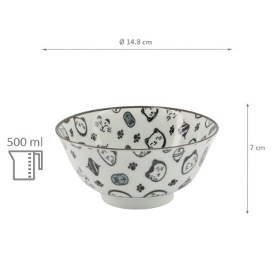 TDS, Schale, Kawaii Glückskatze (Lucky Cat), Neko, Schwarz, Ø 14,8 x 7 cm 500 ml - Art Nr. 15426